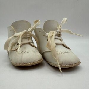 Unbranded Vintage Baby Shoes Kids Size 0 White High Top Lace Up Booties 8310
